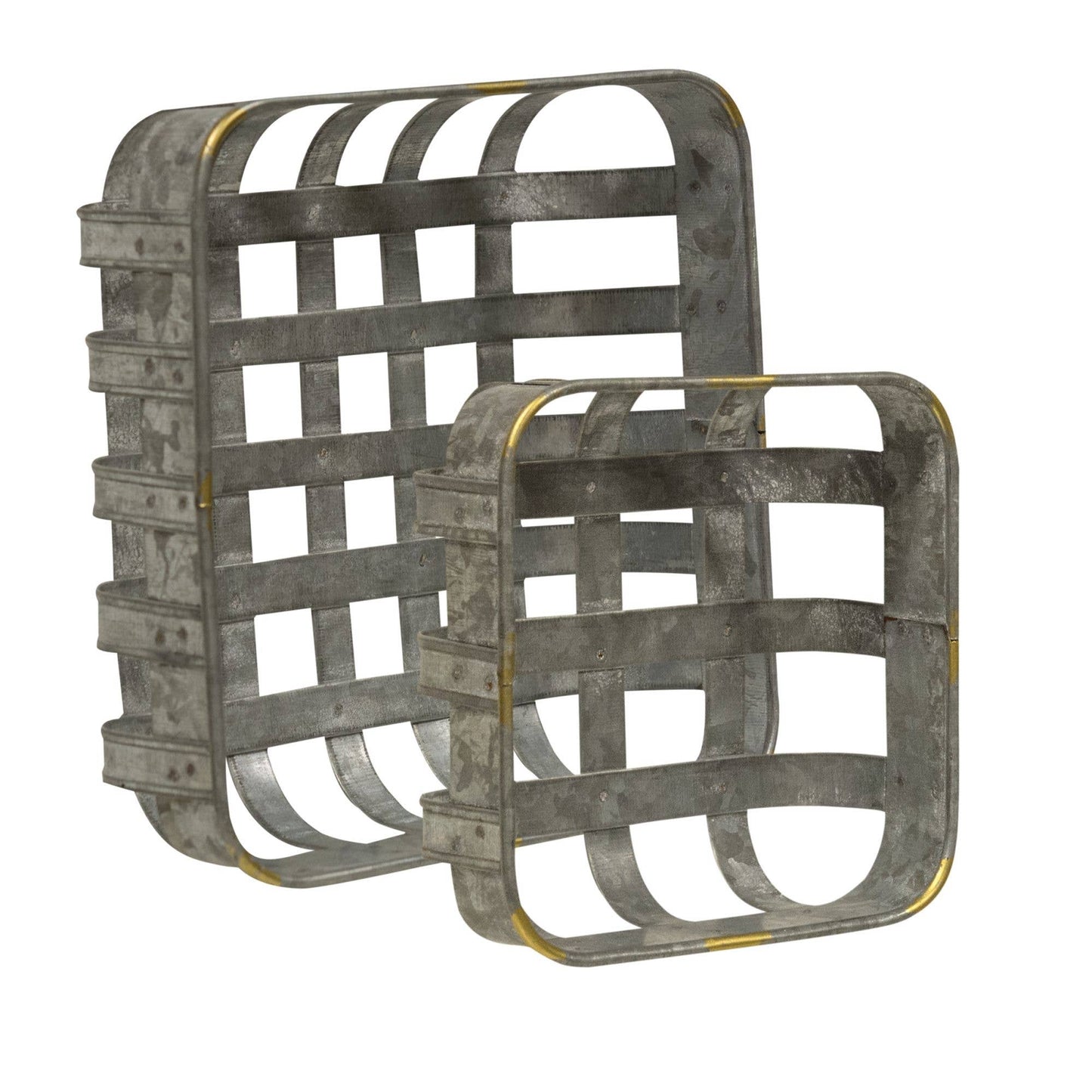 Washed Galvanized Metal Baskets - Set of 2