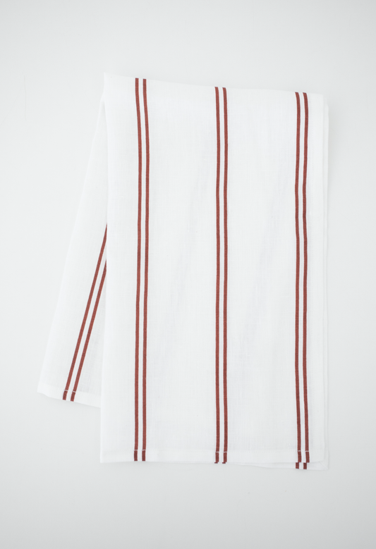 Linen Tea Towel In Red Flour Sack Stripe