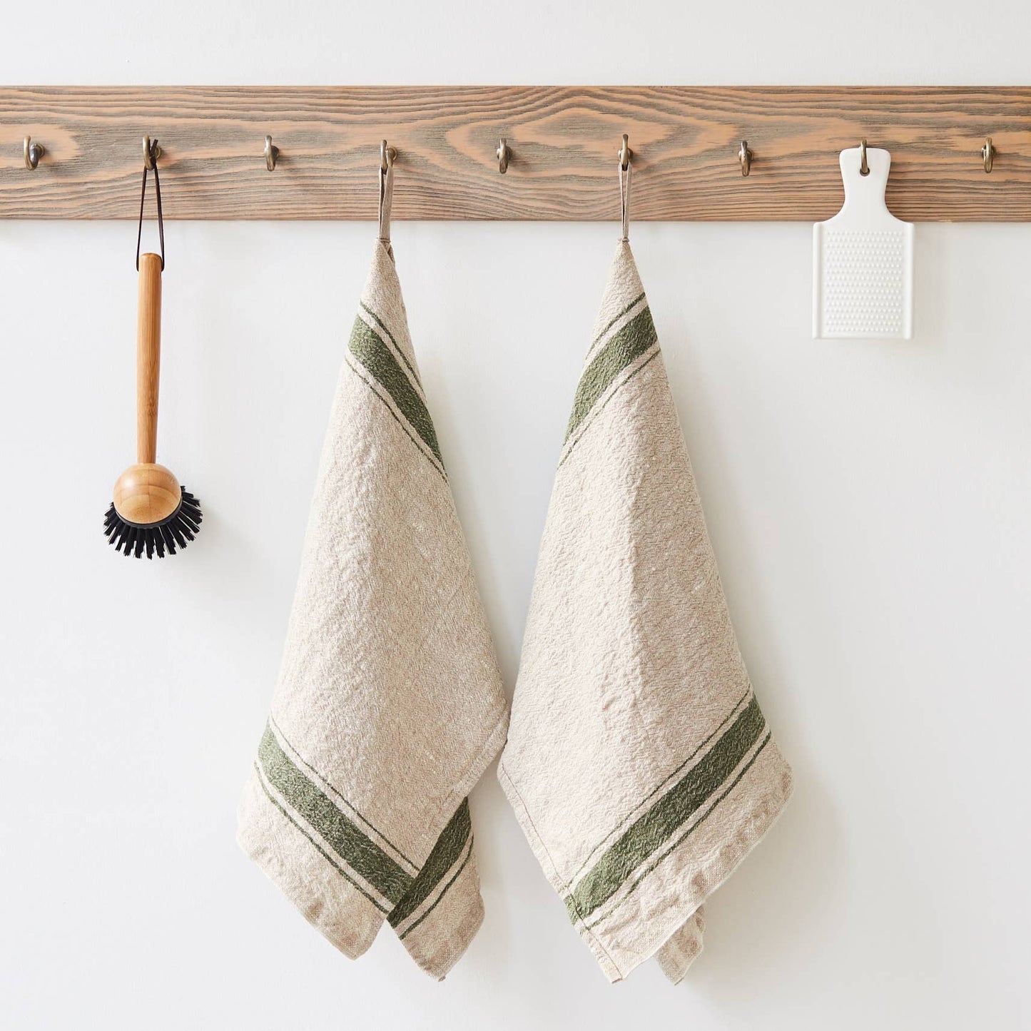 Linen Kitchen Towel - Green Vintage Stripe
