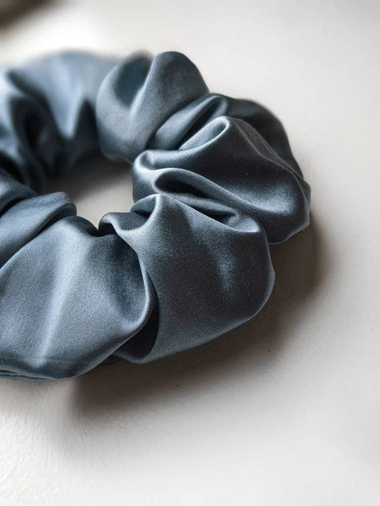 100% Mulberry Silk Jumbo Scrunchie - Steel Blue